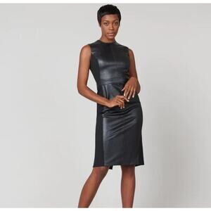 Spanx Leather-Like Combo Sheath Black Dress Size Med Luxe Black